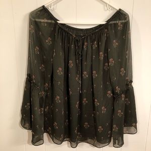 White House Black Market Boho Peasant Floral Blouse Small Petite